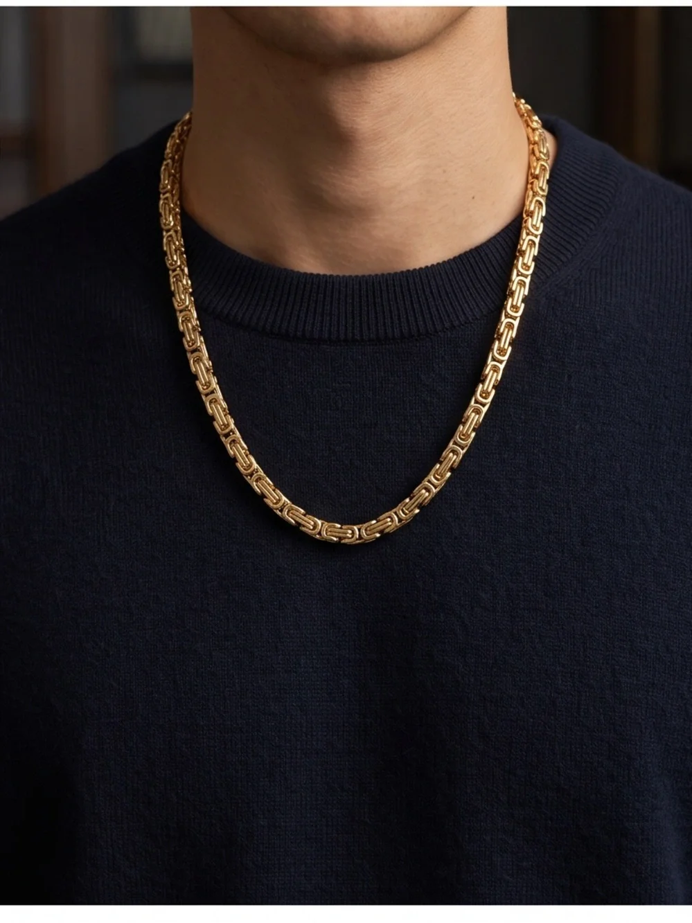 Byzantine Crown Link Gold Necklace - Men's Luxury Chain